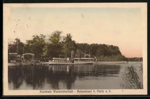 AK Halle a. S., Kurzhals Waldwirtschaft, Rabeninsel, Dampferanleger