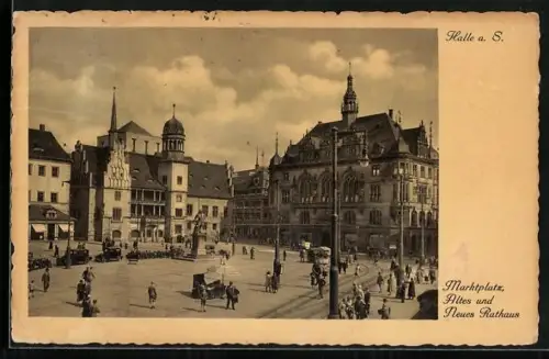 AK Halle a. S., Marktplatz, Altes und Neues Rathaus