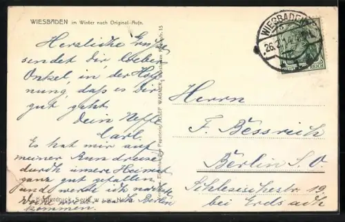 AK Wiesbaden, Schillerdenkmal im Winter