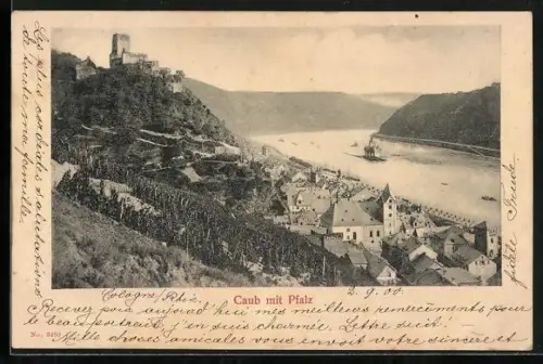 AK Caub, Panorama mit Pfalz