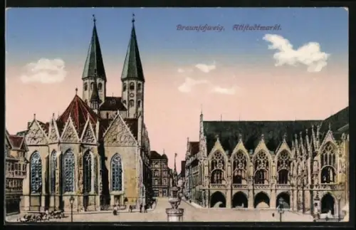 AK Braunschweig, Altstadtmarkt, Kirche, Rathaus