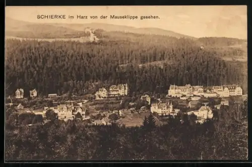 AK Schierke im Harz, Ortsansicht von der Mauseklippe