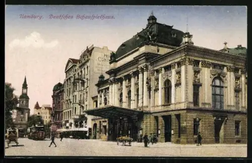 AK Hamburg-St.Georg, Deutsches Schauspielhaus mit Strassenbahn