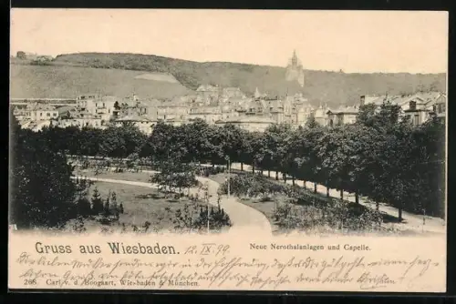 AK Wiesbaden, Neue Nerothalanlagen und Capelle