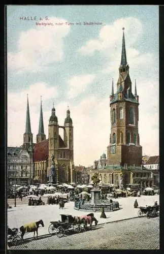 AK Halle a. S., Marktplatz, roter Turm, Stadtkirche