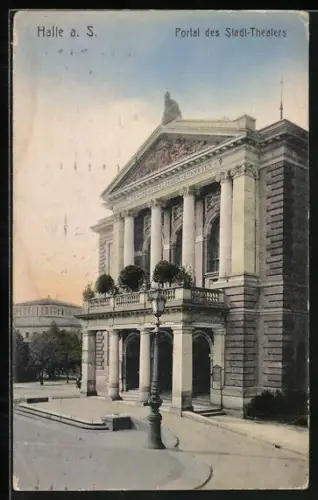 AK Halle a. S., Portal des Stadt-Theaters