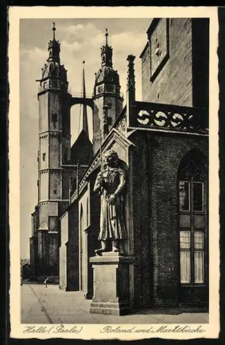 AK Halle /Saale, Roland, Marktkirche, Reichsadler mit 