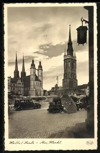 AK Halle /Saale, Marktplatz, Marktkirche, Roter Turm