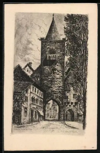 Künstler-AK Rothenburg ob der Tauber, Siebersturm, Plönlein, Stadtmauer