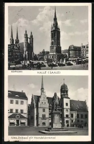 AK Halle /Saale, Marktplatz, Altes Rathaus, Haendeldenkmal
