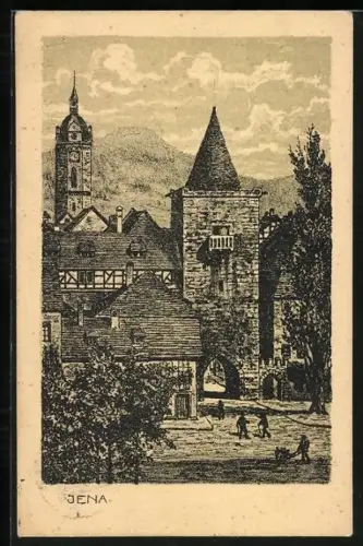 Künstler-AK Jena, Stadtturm und Stadttor