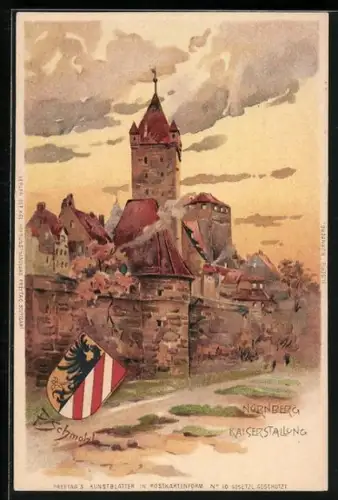 Künstler-AK P.Schmohl: Nürnberg, Kaiserstallung mit Wappen