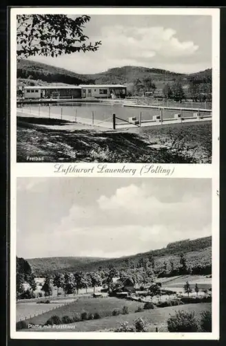 AK Lauenberg /Solling, Platte mit Gasthaus Forsthaus, Freibad