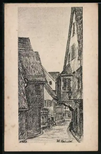 Künstler-AK Heilbronn a. N., Strasse Nägelingasse