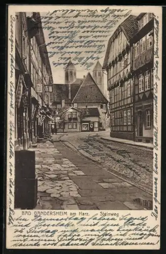 AK Bad Gandersheim, Partie am Steinweg mit altdeutschen Häusern