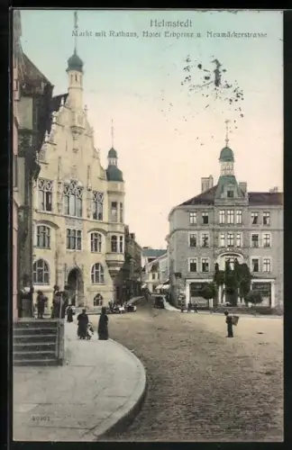AK Helmstedt, Markt mit Rathaus, Hotel Erbprinz u. Neumärkerstrasse