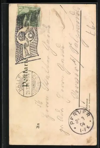 AK Halle a. S., Strassenpartie mit Kirche und Strassenbahn