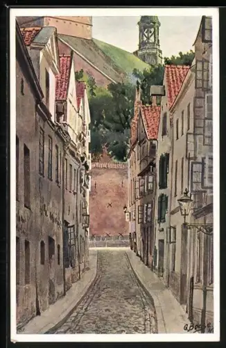 Künstler-AK Lübeck, Strasse Kleine Petersgrube