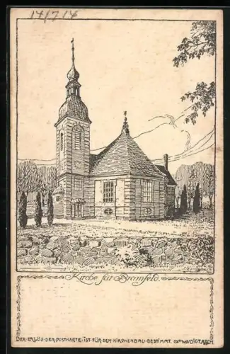 Künstler-AK Hamburg-Bramfeld, Kirche mit Bäumen