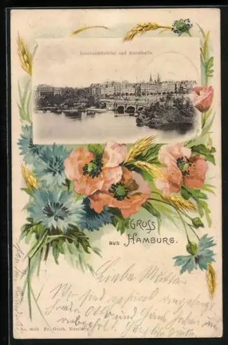 AK Hamburg-Neustadt, Lombardsbrücke und Kunsthalle aus der Vogelschau