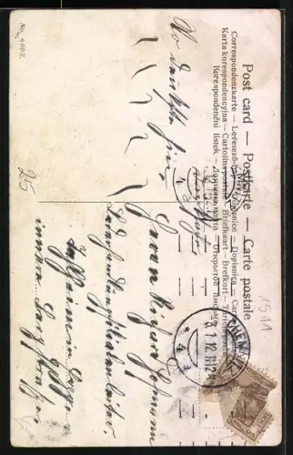 AK Prosit Neujahr, Dass Du recht bald wirst genesen..., Kranker mit Flache Cognac und Glupschaugen