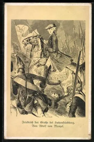 AK König Friedrich II., Portrait zu Pferd in der Schlacht bei Hohenfriedeberg