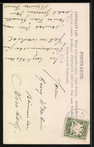 AK Prosit Neujahr, kleines Mädchen wirft einen Brief in den Briefkasten