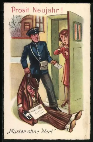 Künstler-AK Briefträger teilt seine Post aus und bringt betrunkenen Mann nach Hause