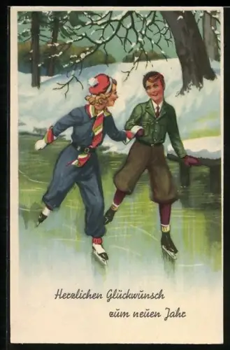 AK junges Liebespaar beim Schlittschuhlaufen