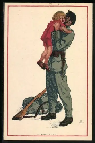 Künstler-AK Heimkehrender Soldat, schweizerische Nationalspende für Soldaten und ihre Familien