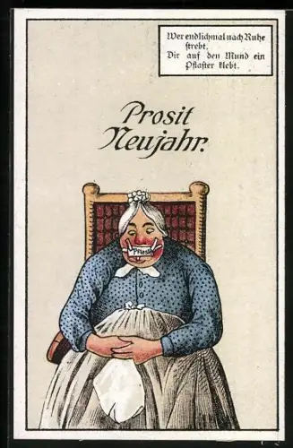 Künstler-AK Neujahrsgruss, Sprechverbot, frauenfeindlicher Humor