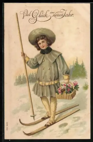 AK Viel Glück im neuen Jahre!, Skiläuferin