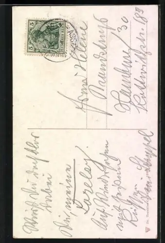 AK Loreley auf dem Felsen mit Harfe wird von Jüngling im Boot angesprochen