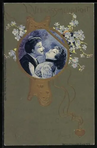 AK Inniger Moment zwischen zwei Verliebten, Vergissmeinnicht, Jugendstil