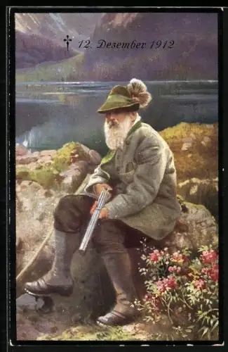 AK Prinzregent Luitpold in Jagdkleidung am See