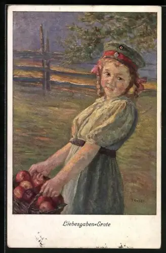 AK Junge Frau mit einem Korb Äpfel