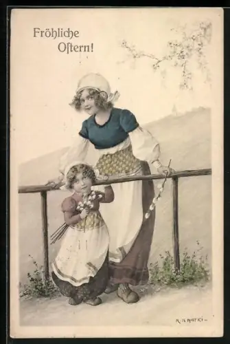 Künstler-AK R. Kratky: Mutter und Kind, Ostergrüsse