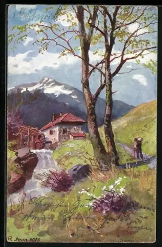 Künstler-AK August Splitgerber: Mühle mit kleinem Bach