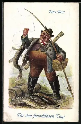 AK Weltol, Reklame für Schuhimprägniermittel, Dicker Angler