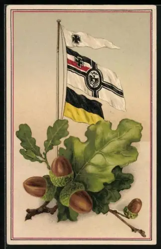AK Deutsche und österr. Fahne und Eichenlaub