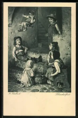 Künstler-AK Hermann Kaulbach: Kinderspiel, Auf der Schaukel