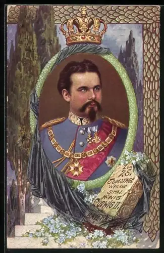 AK 25. Todestag von König Ludwig II. von Bayern, Porträt in Uniform