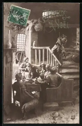 Künstler-AK Domenico Mastroianni: Joyeux Noel, Weihnachtsmann besucht eine Familie