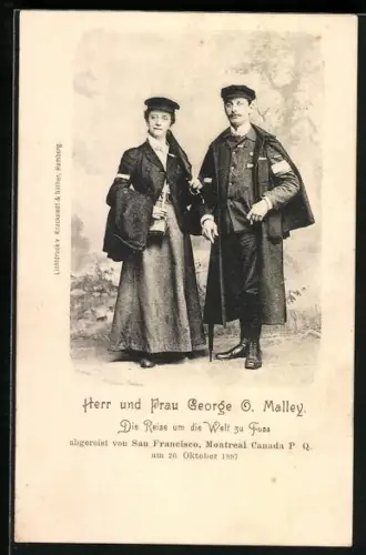 AK Herr und Frau George O. Malley, Die Reise um die Welt zu Fuss