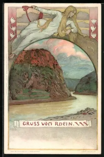 Künstler-AK Franz Hein: Loreley am Rhein