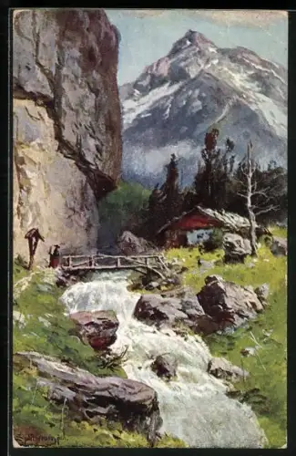 Künstler-AK August Splitgerber: Gebirge mit Stromschnellen