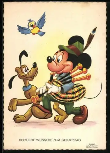 AK Micky Maus spielt auf dem Dudelsack und Lupo hört zu, Comic