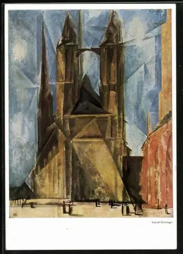 Künstler-AK sign. Lyonel Feininger: Marktkirche in Halle 1931, Bauhaus