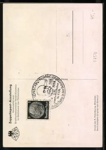 AK Konstanz, Zeppelinpost-Ausstellung, Portrait zum 100. Geburtstag