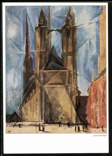 Künstler-AK sign. Lyonel Feininger: Marktkirche in Halle 1931, Bauhaus